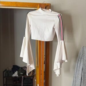 Rainbow White Flared Sleeve Blouse with Stripes